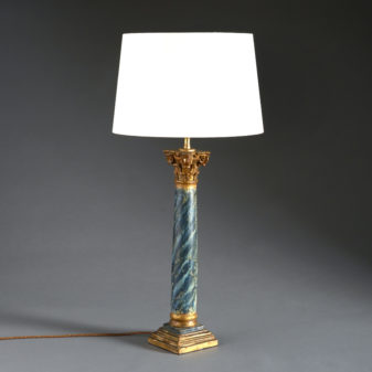 A Faux Marble & Carved Giltwood Column Lamp