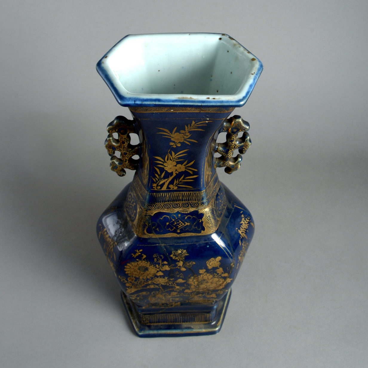 18th century blue & gilded porcelain vase