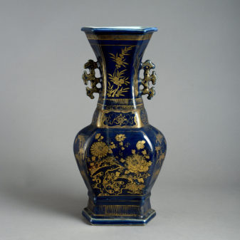 18th Century Blue & Gilded Porcelain Vase