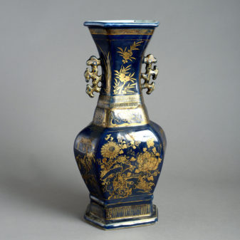 18th century blue & gilded porcelain vase