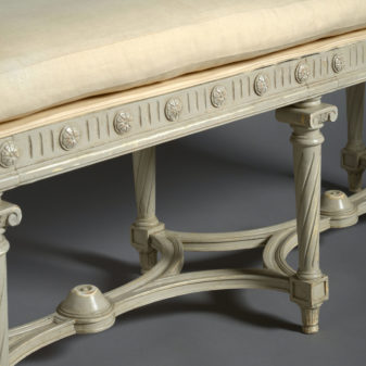 19th century grey painted louis xvi style long stool