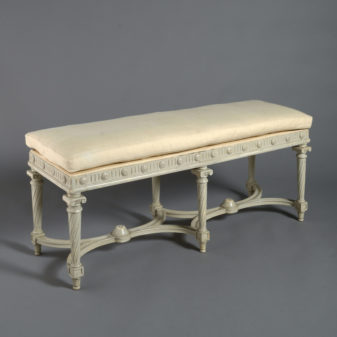 19th century grey painted louis xvi style long stool
