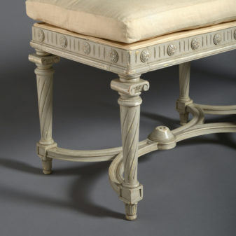 19th century grey painted louis xvi style long stool
