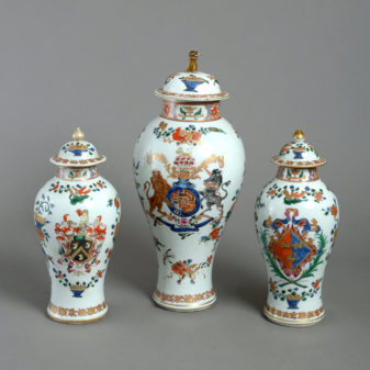 A Garniture of Three 19th Century Samson Vases & Covers
