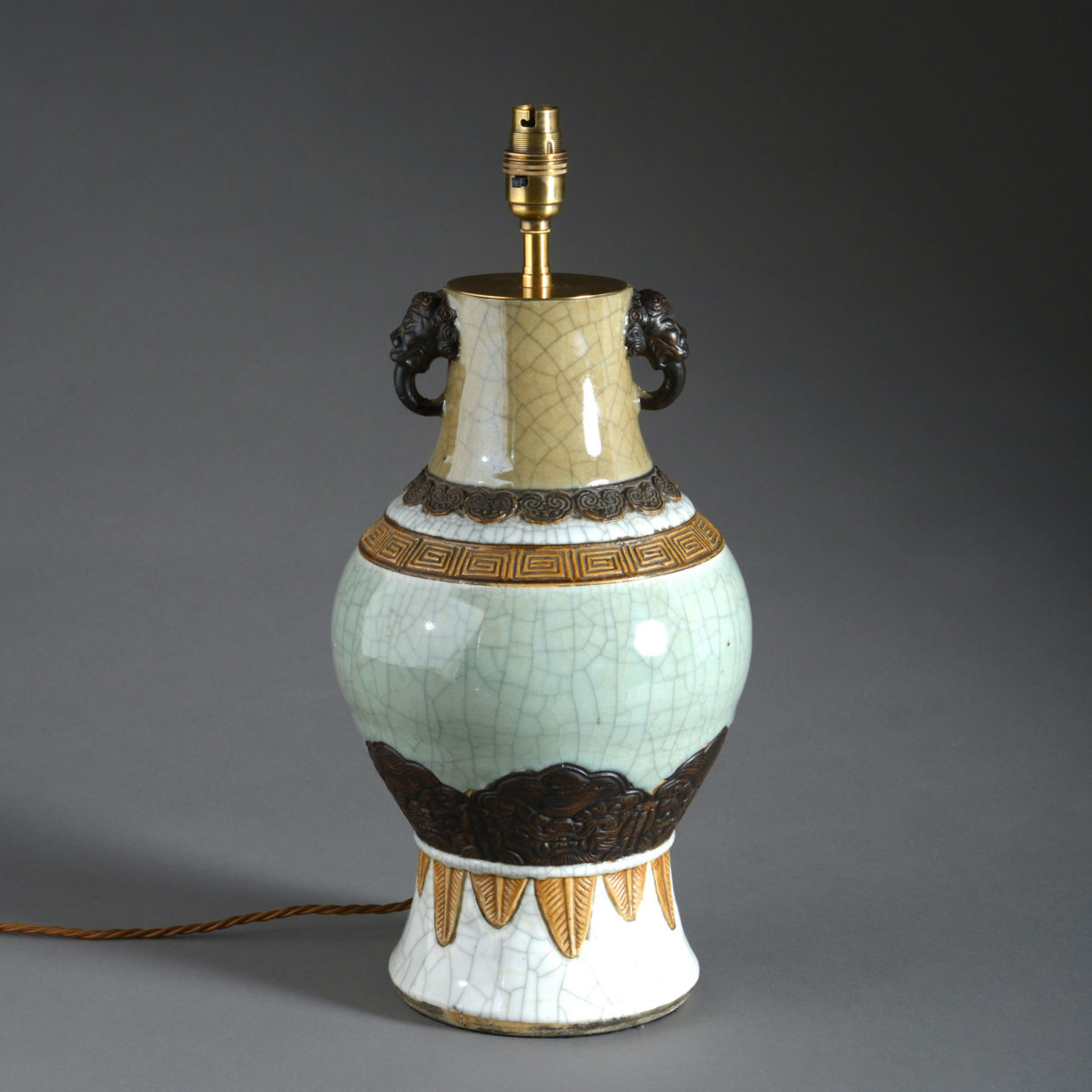 19th century celadon crackle glaze vase as a table lamp