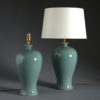 A pair of celadon crackle glazed vases