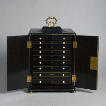 Regency ebony & brass inlaid collector’s cabinet