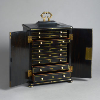 Regency ebony & brass inlaid collector’s cabinet