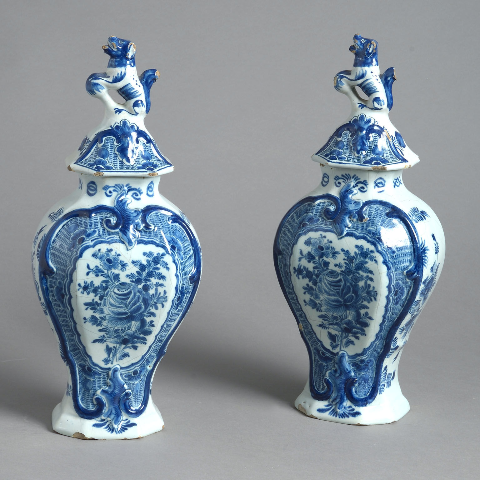 A Pair of Signed 18th Century Delft Lidded Vases Timothy Langston