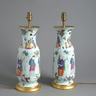 Pair of mid 19th century chinoiserie bayeux porcelain vases as lamps