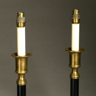 Pair of brass column lamps