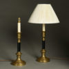 Pair of brass column lamps