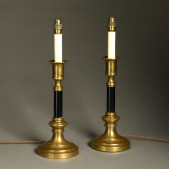 Pair of brass column lamps