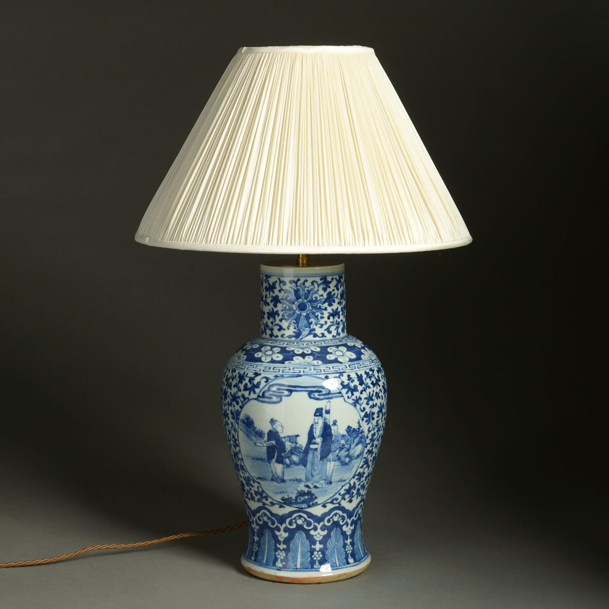 A 19th century qing dynasty blue & white vase as a lamp