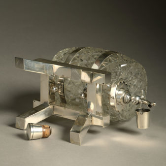 An early 20th century cut glass novelty spirit barrel