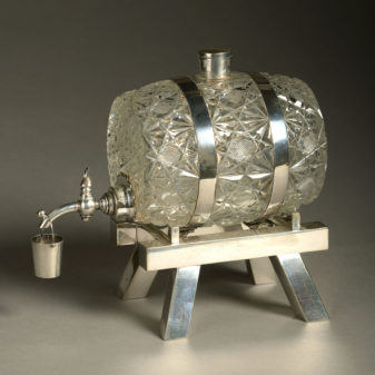An early 20th century cut glass novelty spirit barrel