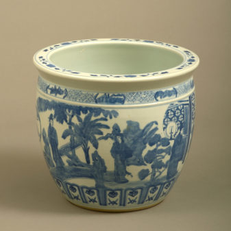 A mid-20th century blue and white porcelain jardiniere