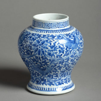 A 19th century blue and white kangxi style porcelain vase