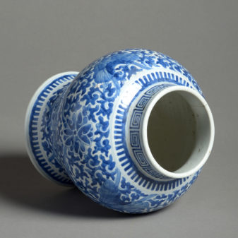 A 19th century blue and white kangxi style porcelain vase