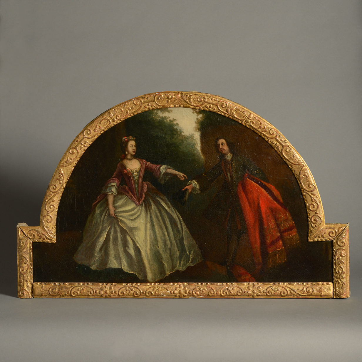 An 18th century over door double portrait