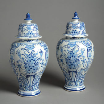 A 19th Century Pair of Blue and White Delft Vases