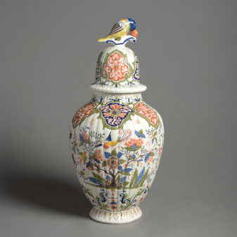 A 19th century polychrome delft vase & cover