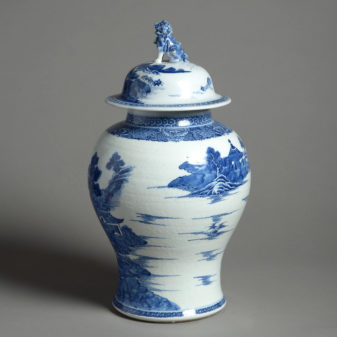 An 18th century blue and white porcelain vase and cover