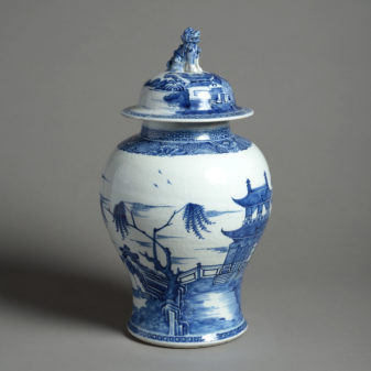 An 18th century blue and white porcelain vase and cover