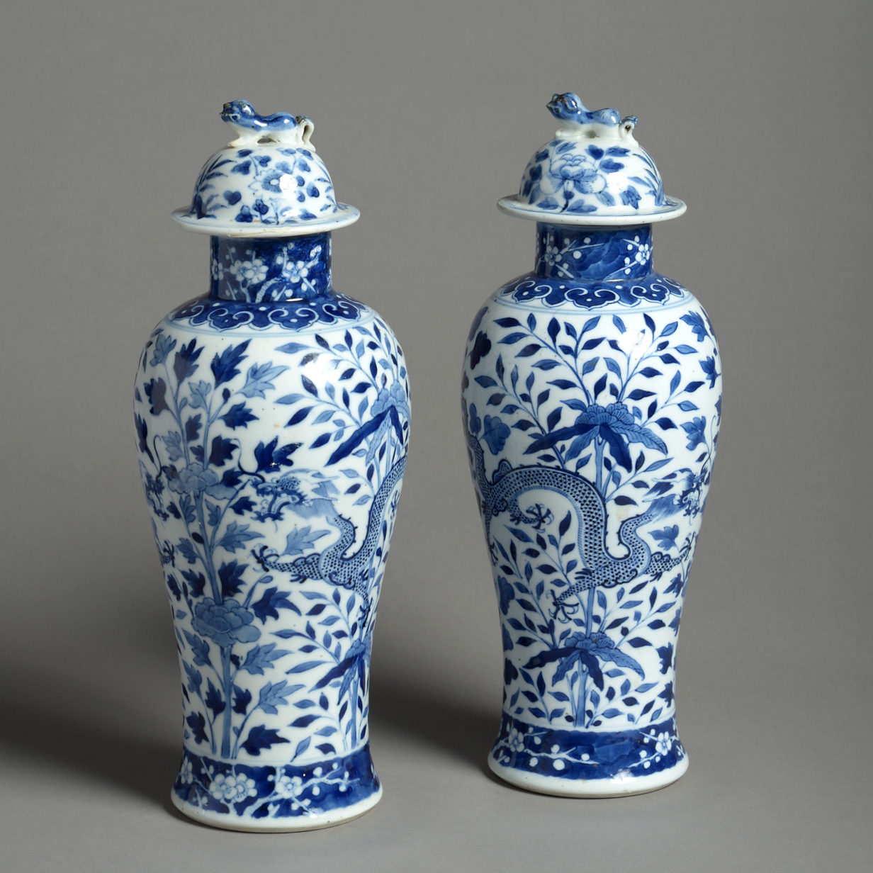 A pair of 19th century blue and white porcelain vases