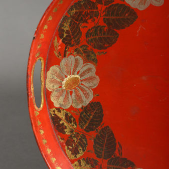 An early 19th century regency period red tole tray