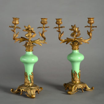 A Pair of 19th Century Rococo Porcelain and Ormolu Candelabra