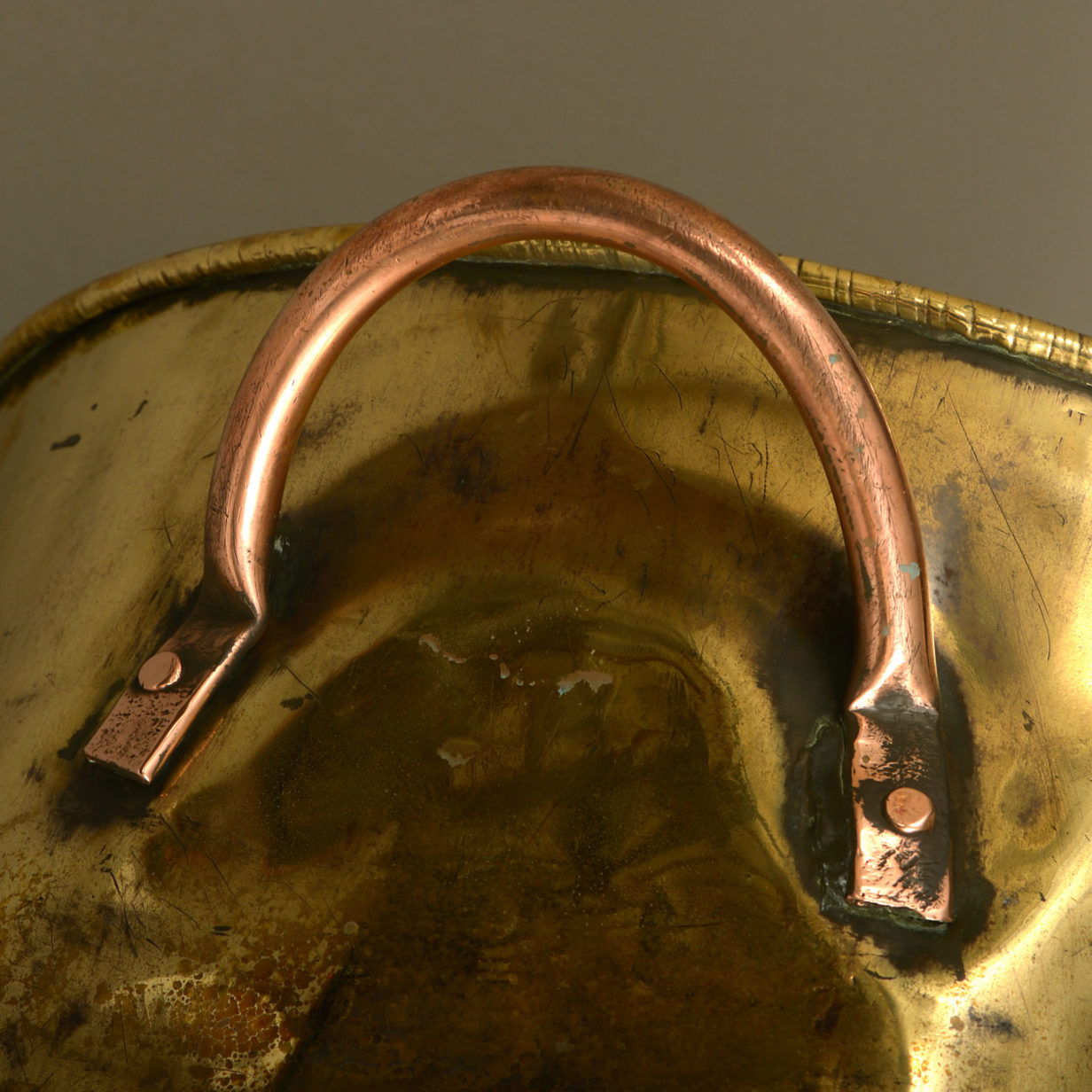 A late 19th century brass and copper log bin