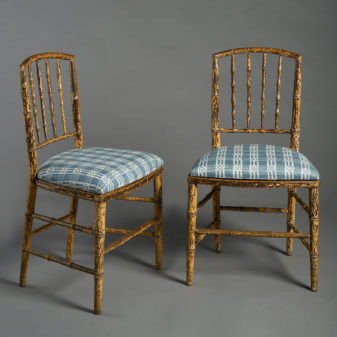 Four early 19th century regency period painted faux bamboo side chairs