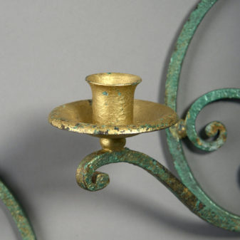 Mid-century patinated and gilt iron wall light after gilbert poillerat