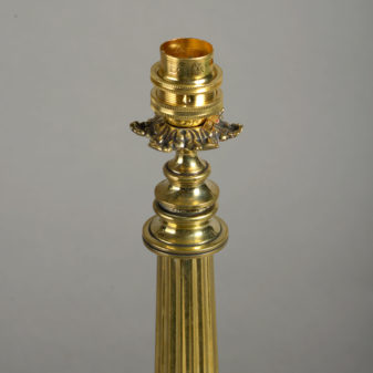 A late 19th century brass column lamp base