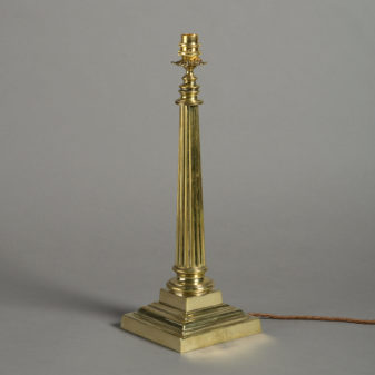 A late 19th century brass column lamp base