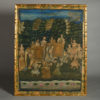 A large mid 20th century painted textile depicting an elephant procession