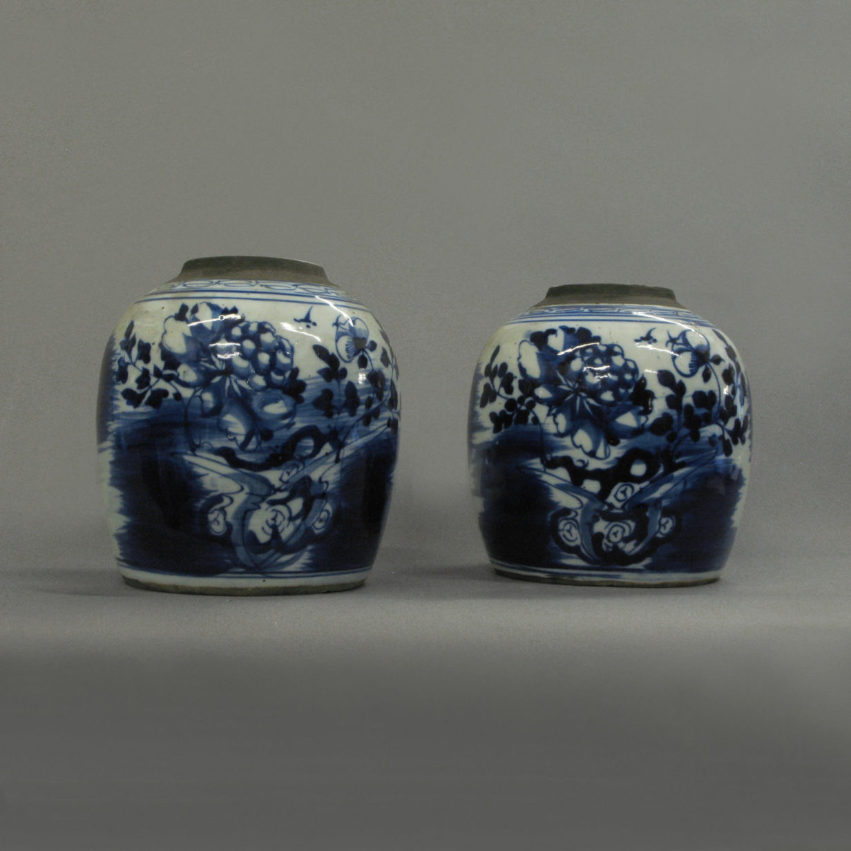 A pair of blue & white porcelain ginger jars