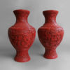 A pair of large cinnabar lacquer vases