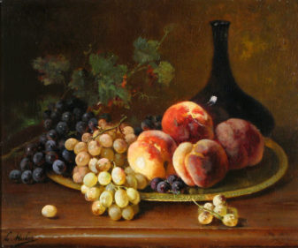 Still life of grapes & peaches
