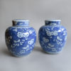 A pair of blue & white ginger jars