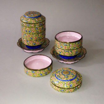 A pair of canton enamel picnic boxes