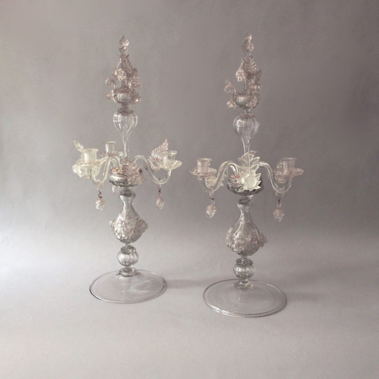 A pair of venetian glass candelabra
