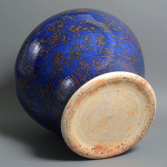 A large scale 19th century qing dynasty blue and gold glazed vase