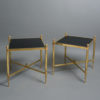 A pair mid-century brass and glass low tables
