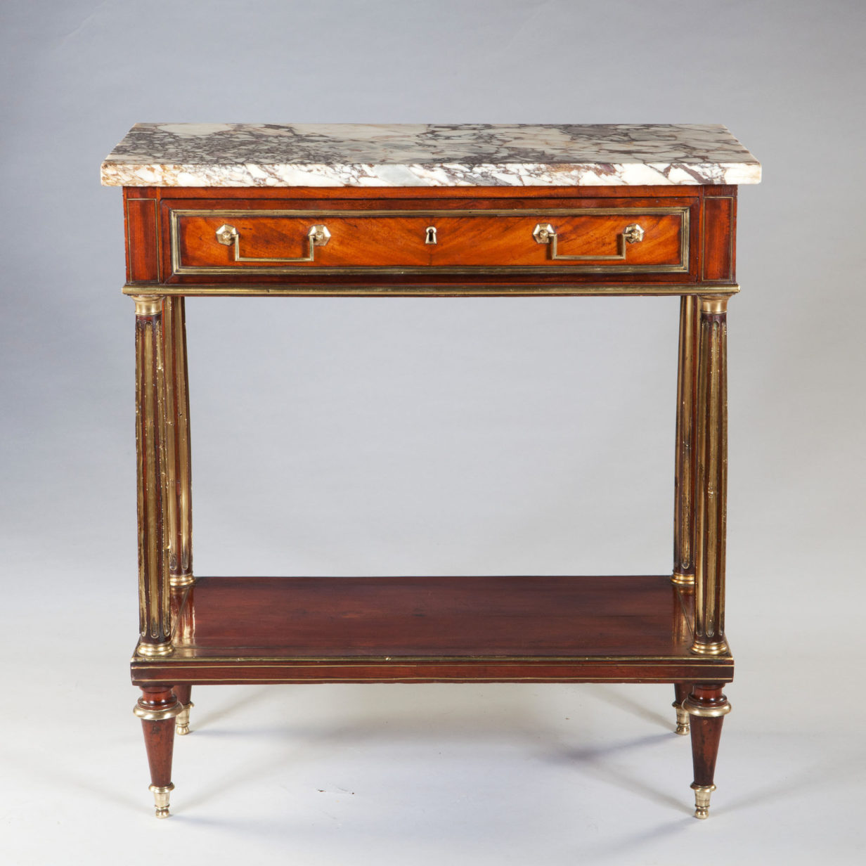 A late 18th century directoire period console table with breche violette marble top