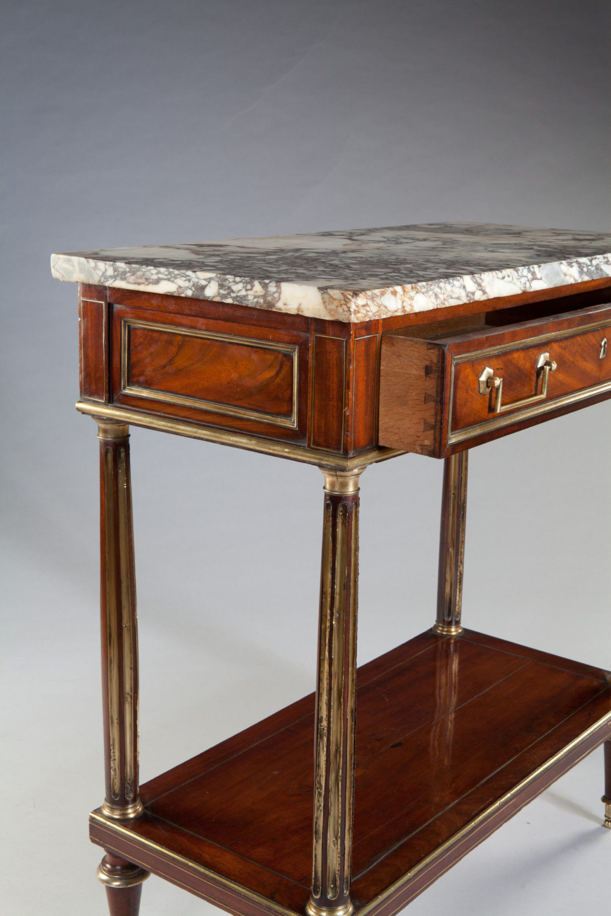 A late 18th century directoire period console table with breche violette marble top