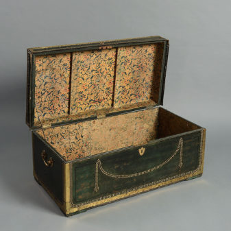 A 19th century chinese export leather & brass trunk