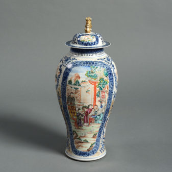 A large late 18th century qianlong period mandarin porcelain vase & cover