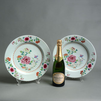 A pair of late 18th century qianlong period famille rose chargers